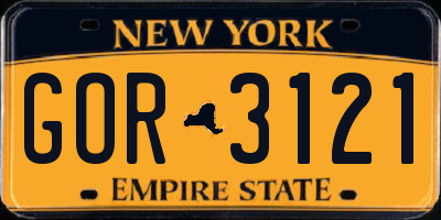 NY license plate GOR3121