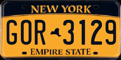 NY license plate GOR3129