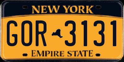 NY license plate GOR3131