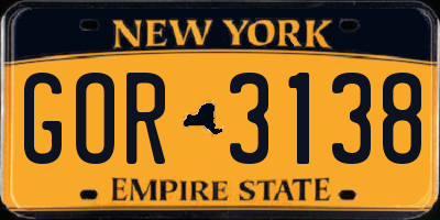 NY license plate GOR3138