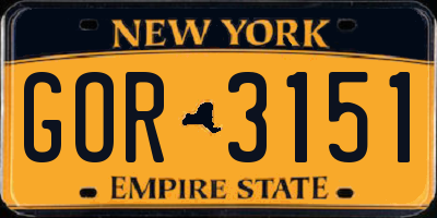NY license plate GOR3151