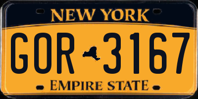 NY license plate GOR3167