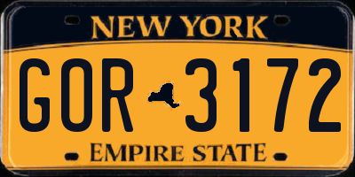NY license plate GOR3172