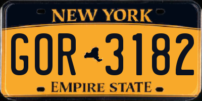 NY license plate GOR3182