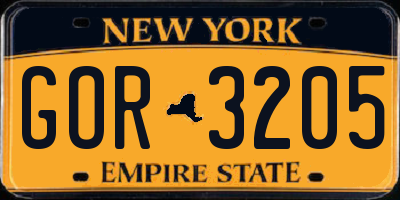 NY license plate GOR3205