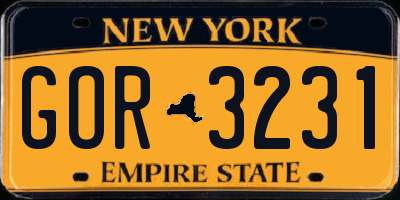 NY license plate GOR3231