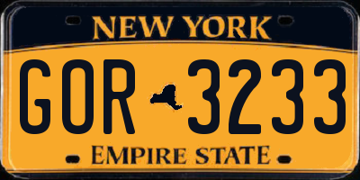 NY license plate GOR3233