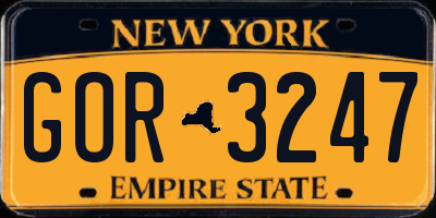 NY license plate GOR3247