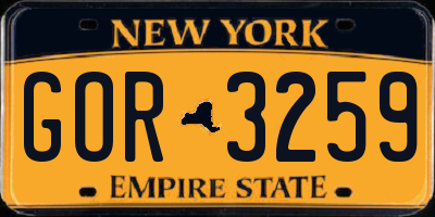 NY license plate GOR3259