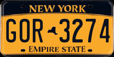 NY license plate GOR3274