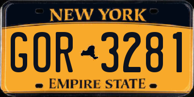 NY license plate GOR3281