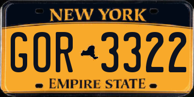 NY license plate GOR3322