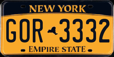 NY license plate GOR3332