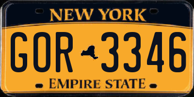 NY license plate GOR3346