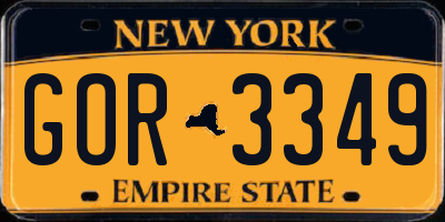 NY license plate GOR3349