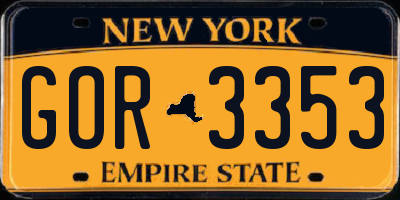 NY license plate GOR3353
