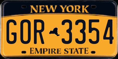 NY license plate GOR3354