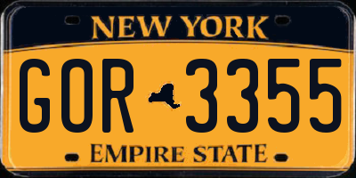 NY license plate GOR3355