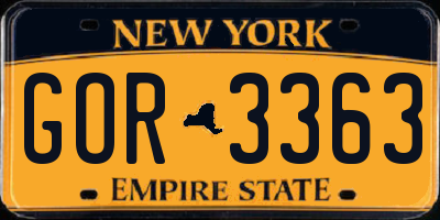 NY license plate GOR3363