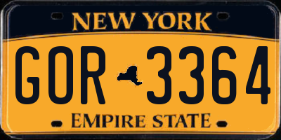 NY license plate GOR3364