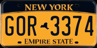 NY license plate GOR3374