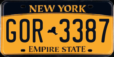 NY license plate GOR3387