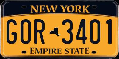 NY license plate GOR3401