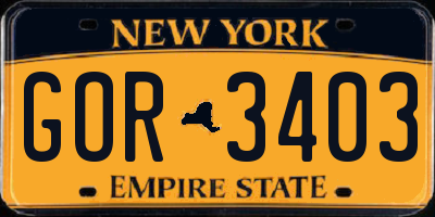 NY license plate GOR3403