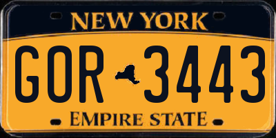 NY license plate GOR3443