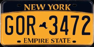 NY license plate GOR3472