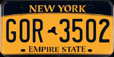 NY license plate GOR3502