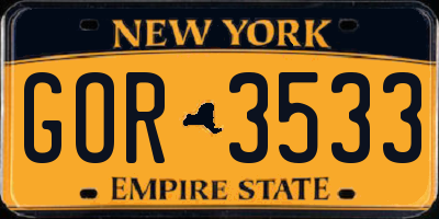 NY license plate GOR3533