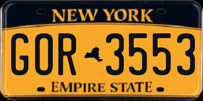 NY license plate GOR3553
