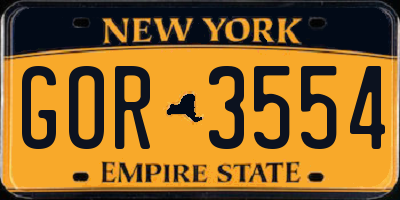 NY license plate GOR3554