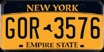 NY license plate GOR3576