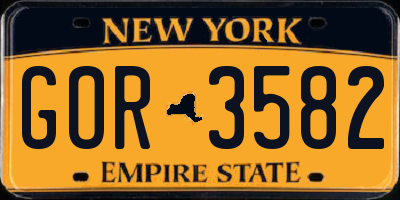 NY license plate GOR3582