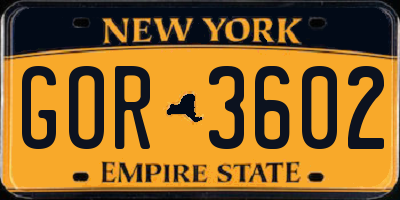 NY license plate GOR3602