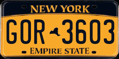 NY license plate GOR3603