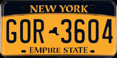 NY license plate GOR3604