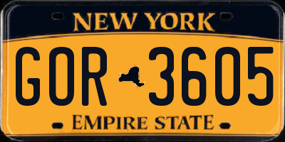 NY license plate GOR3605