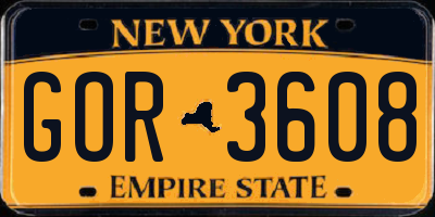 NY license plate GOR3608