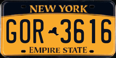 NY license plate GOR3616