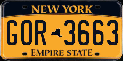 NY license plate GOR3663