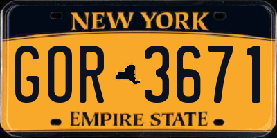 NY license plate GOR3671