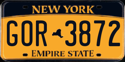 NY license plate GOR3872