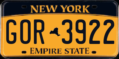 NY license plate GOR3922