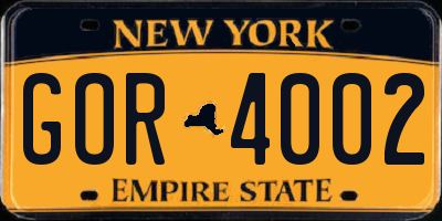 NY license plate GOR4002