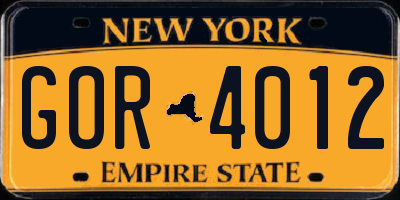 NY license plate GOR4012