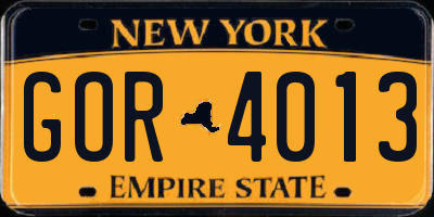 NY license plate GOR4013