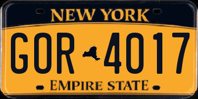 NY license plate GOR4017